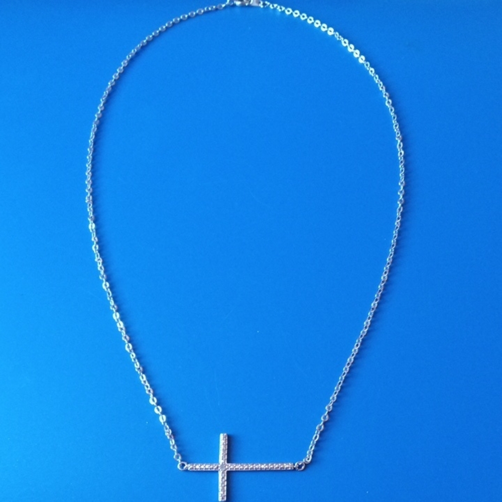 Silver HOU Diamond Cross Pendant Necklace